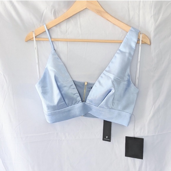 New Lulu's Forever a Flirt Light Blue Satin Two-Piece Midi Dress - Picture 8 of 10